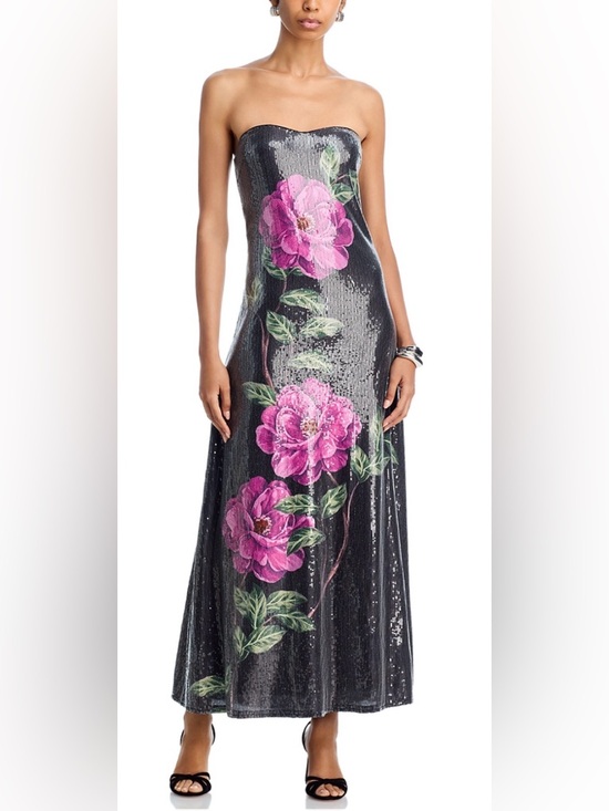 Aqua Dresses & Skirts - AQUA Sequin Strapless Oversized Floral Midi Dress